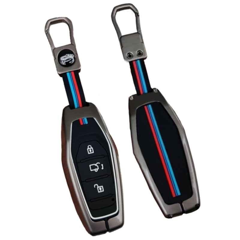 Kingsway Gunmetal Grey 3 Buttons Silicone Car Key Cover with Keychain for All Mahindra Cars