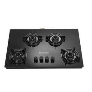 Hindware Coral Blk 4B Glass Top Cooktop with 4 Brass Burner & Manual Ignition, CT 100283
