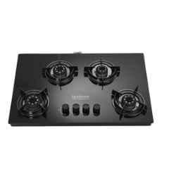 Hindware Coral Blk 4B Glass Top Cooktop with 4 Brass Burner & Manual Ignition, CT 100283