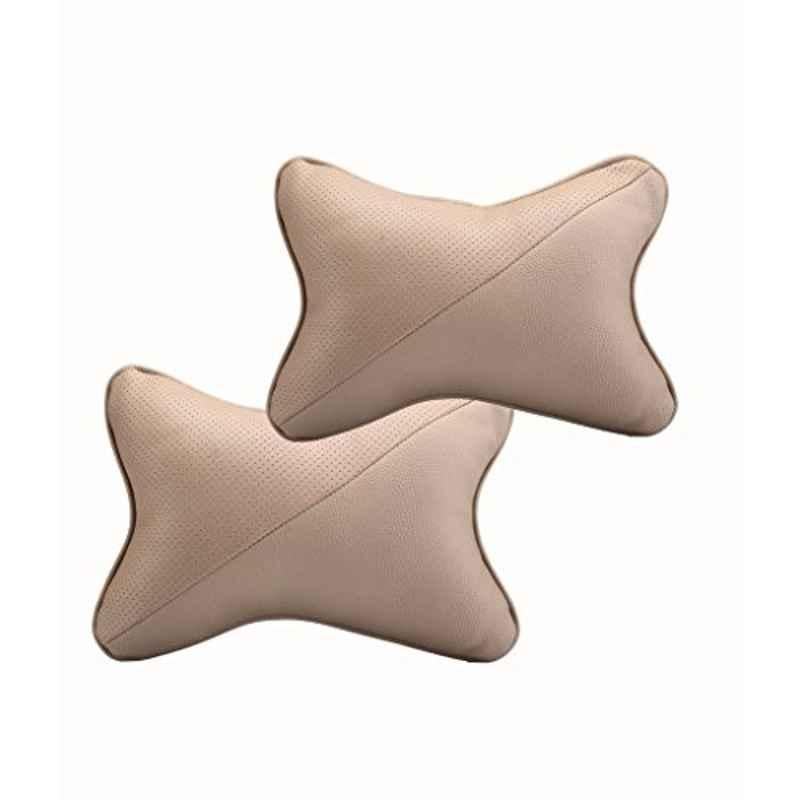 Kozdiko 2 Pcs Memory Foam Beige Car Neck Cushion Pillow Set for Maruti Suzuki Swift Dzire Model