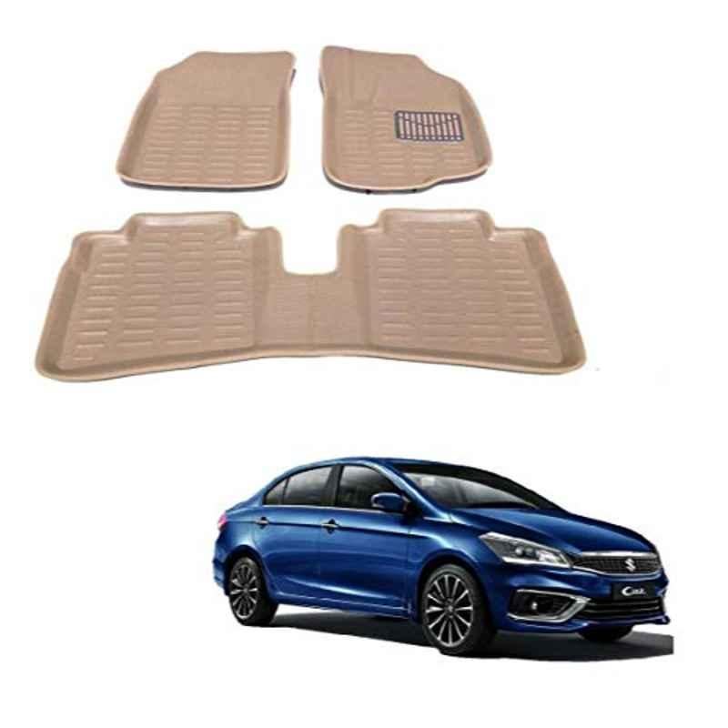Kozdiko Thermoplastic Elastomer Beige 3D Car Floor Mat Set for Maruti Suzuki Ciaz Facelift 2018-Present