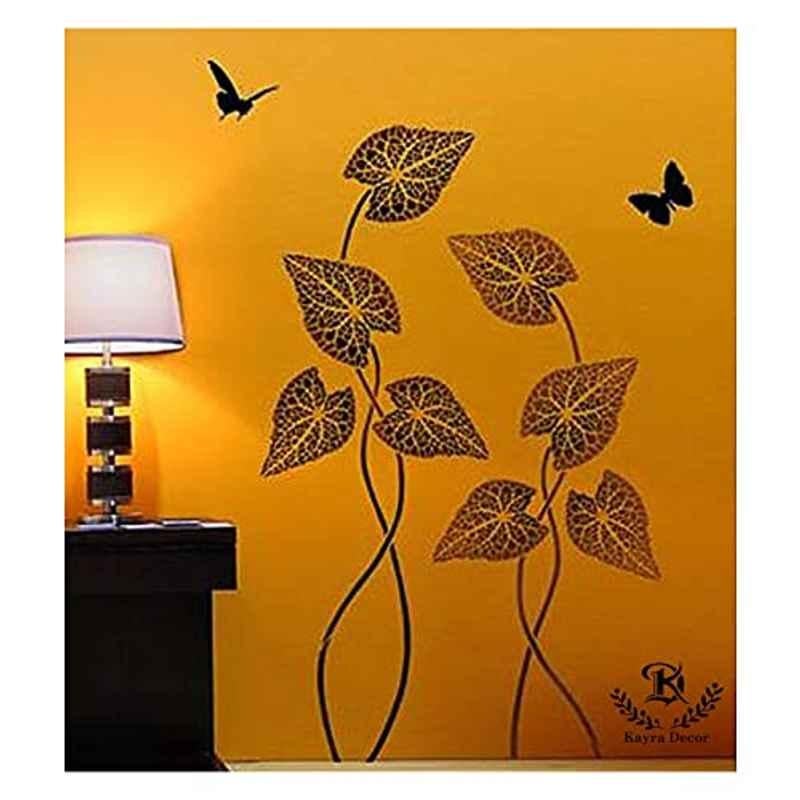 Kayra Decor 16x24 inch PVC Creepers Leaf with Butterfly Wall Design Stencil, KHS404