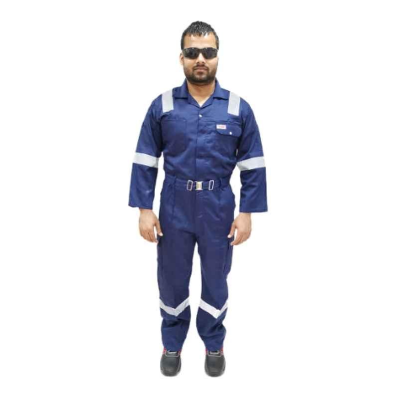 Taha Cotton Twill Navy Full Sleeves Reflective Coverall, Size: 2XL