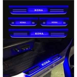 SureStrive 4 Pcs Acrylic Car Side Footstep Set with Blue LED Door Sill Scuff Plate for Hyundai Kona EV All Model