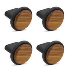 Plantex Knobs for Drawer/Round Drawer Knobs/Knobs for Cabinets/Pull-Push Knobs for Kitchen/Bedroom Drawer (Pack of 4) Small, Black & Wood