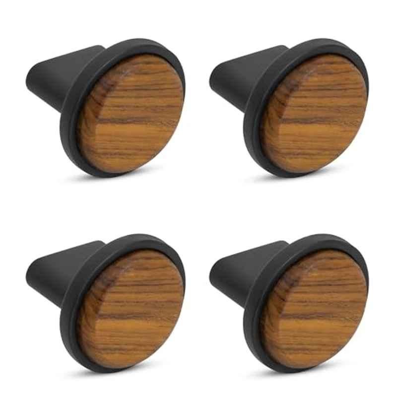 Plantex Knobs for Drawer/Round Drawer Knobs/Knobs for Cabinets/Pull-Push Knobs for Kitchen/Bedroom Drawer (Pack of 4) Small, Black & Wood