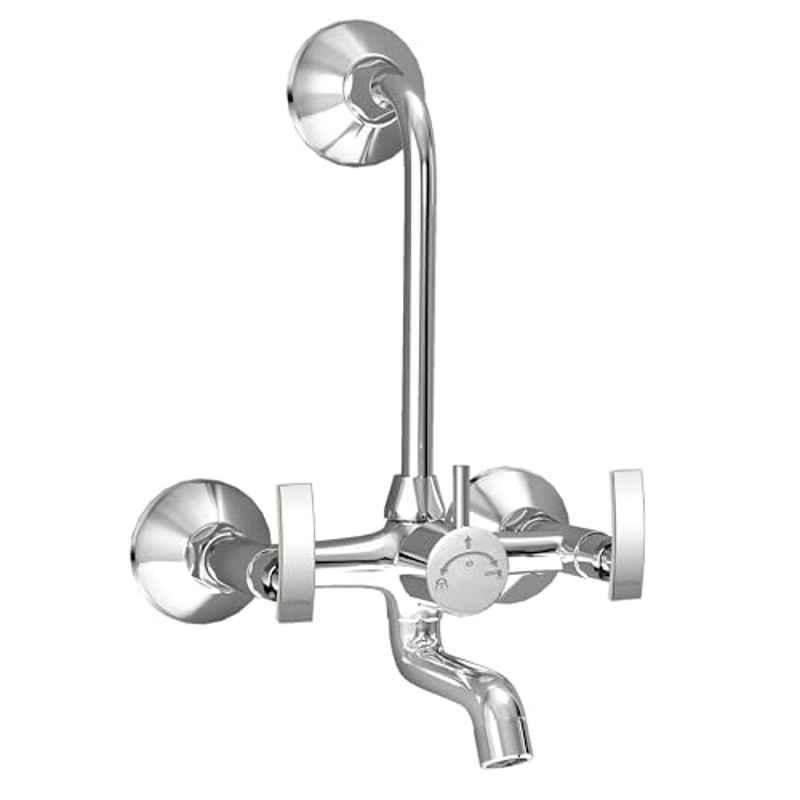 Plantex Brass Spindle Wall Mixer for Bathroom 2-in-1 with L-Bend Provision for Overhead Shower/Mixer Tap for Bathroom with Water Saving Nozzle & Wall Flange & Teflon Tape (SMR-1269-Chrome)