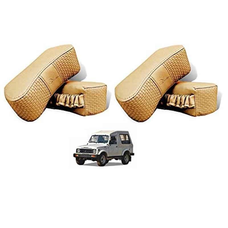 Kozdiko 4 Pcs CV Designer Beige Leatherite Neck Rest Car Cushion Pillow Set for Maruti Suzuki Gypsy