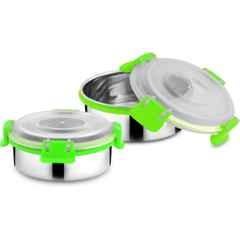 Classic Essentials 2 Pcs 300ml Stainless Steel Silver & Green Container Lunch Box with Bento Lock Set (Pack of 5)