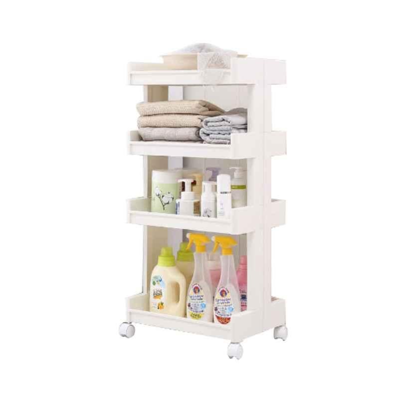 Rubik 4-Tier White Multipurpose Rolling Cart Storage Trolley with Wheels, RB-RCW01