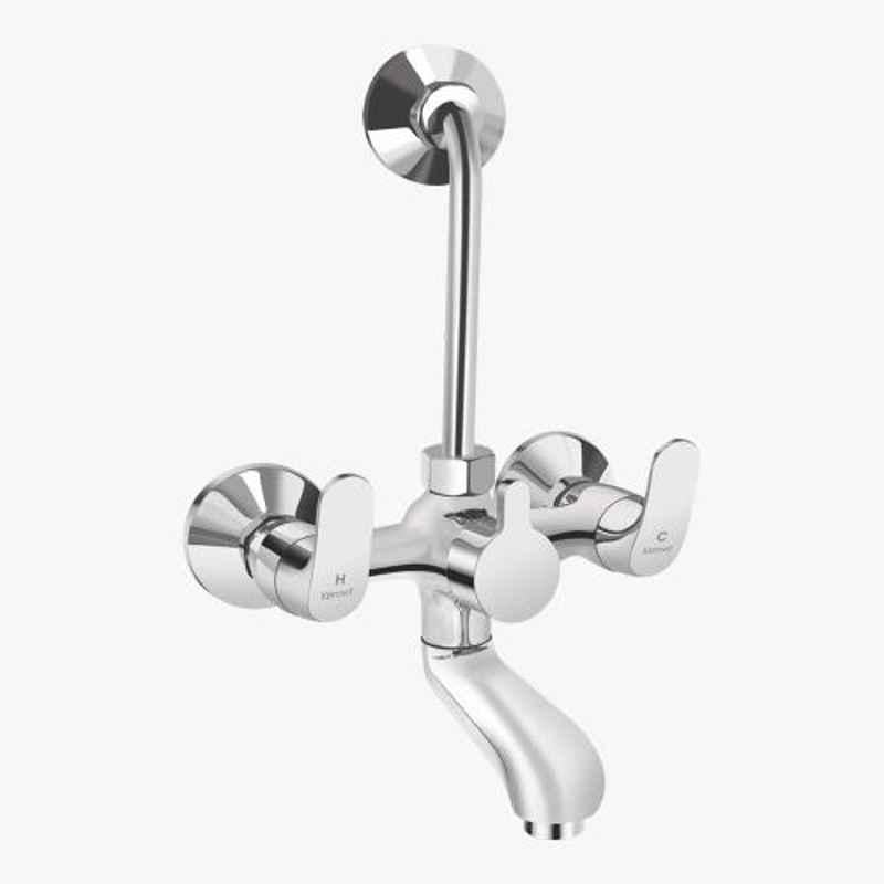 Kerovit Edge Silver Chrome Finish Wall Mixer 2 in 1 with Flanges, KB1211019