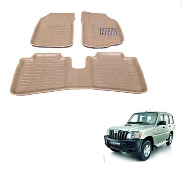 Kozdiko Thermoplastic Elastomer Beige 3D Car Floor Mat Set for Mahindra Scorpio