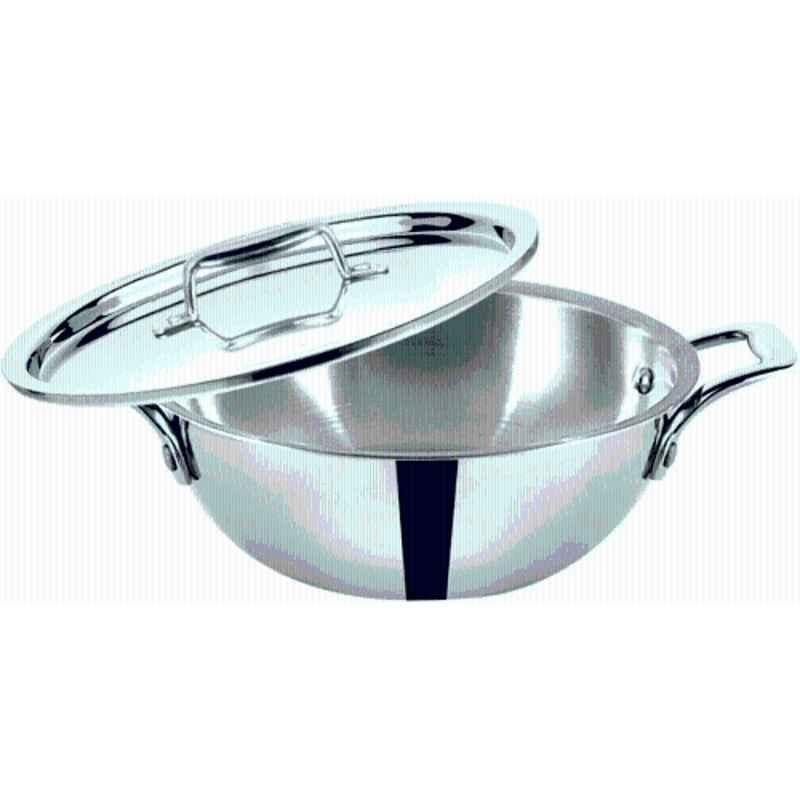 Baltra 2.1 Litre 22cm Stainless Steel Silver Extra Deep Induction Base Kadhai with Lid, BTP-201