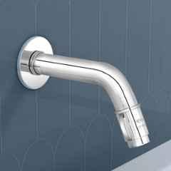 Plantex Pure Brass MAG-1201 Mouth-Flow Swan Neck Bib Cock Water Tap with Teflon Tape & Brass Wall Flange with Bib Tap with Water Saving Nozzle 7-Year Warranty Mirror Chrome