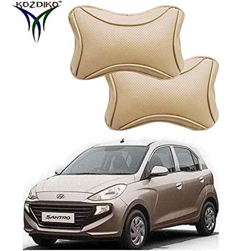 Kozdiko 2 Pcs Memory Foam & Polyester Beige Dots Car Neck Rest Pillow Set for Hyundai Santro 2018, koz_45959