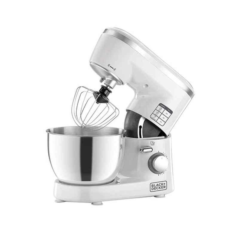 Black & Decker 1000W Plastic White & Silver Stand Mixer with Stainless Steel Bowl, SM1000-B5