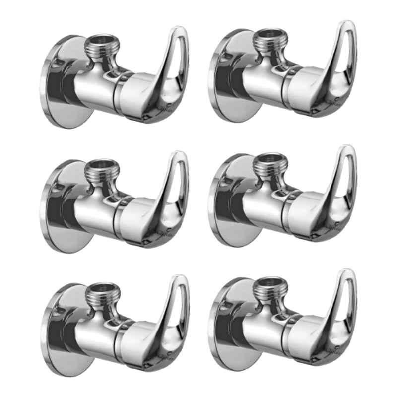 Cliquin Nexa Brass Silver Chrome Finish Angle Valve with Wall Flange for Bathroom & Kitchen (Pack of 6)