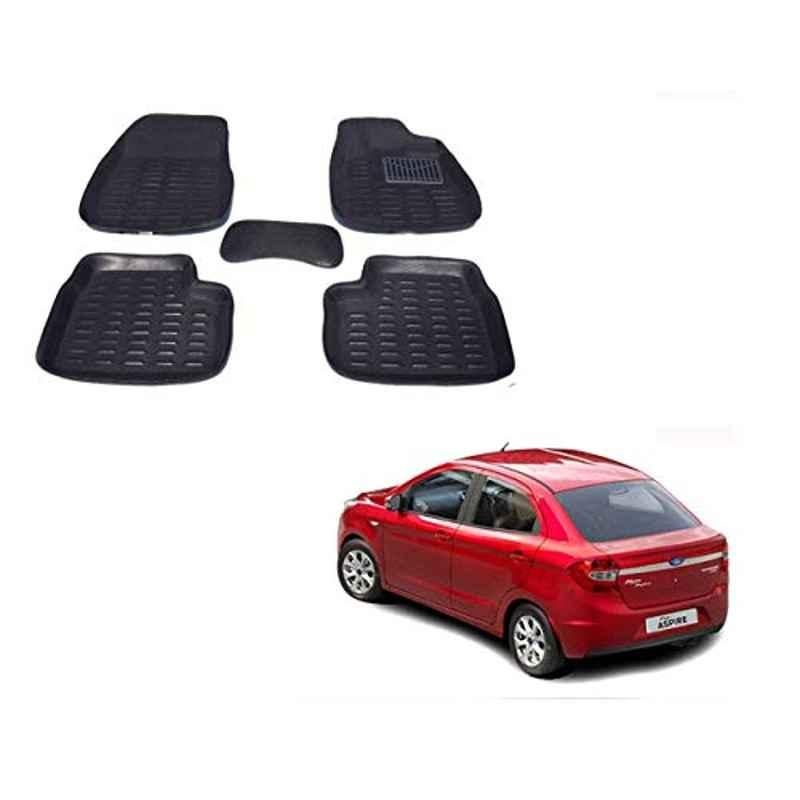 Kozdiko 3 Pcs 4D Black Car Foot Mat Set for Ford Figo Aspire, koz_41234