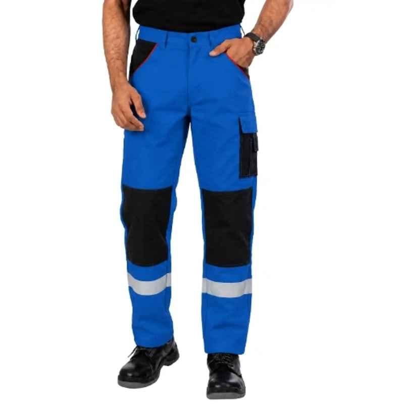 Atacama Reflecto Poly Cotton Blend Twill Royal Blue & Black Industrial Work Trouser with Reflective Strip, AWT004BB, Size: 36