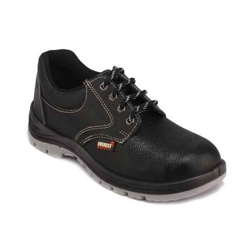 Everest EVE-104 Low Ankle Leather Steel Toe Double Density Black Safety Shoes, Size: 5