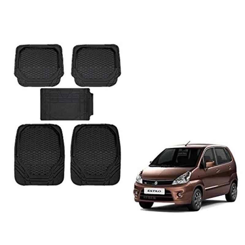 Kozdiko 8855TW 5 Pcs Rubber Black Rubber Car Mat Set for Maruti Zen Estilo