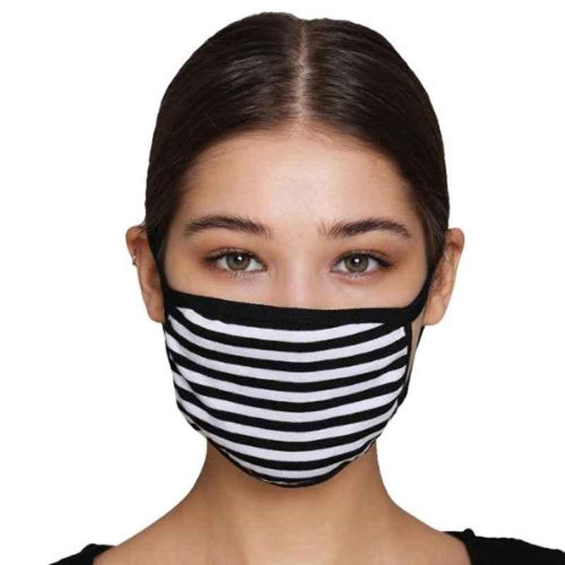 Clovia 2 Layers Black & White Printed Cotton Straight Fit Face Mask Printed, CMBMSK117M (Pack of 5)