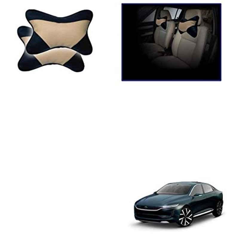 Kozdiko 2 Pcs Beige & Black Car Neck Rest Cushion Pillow Set for Tata Evision