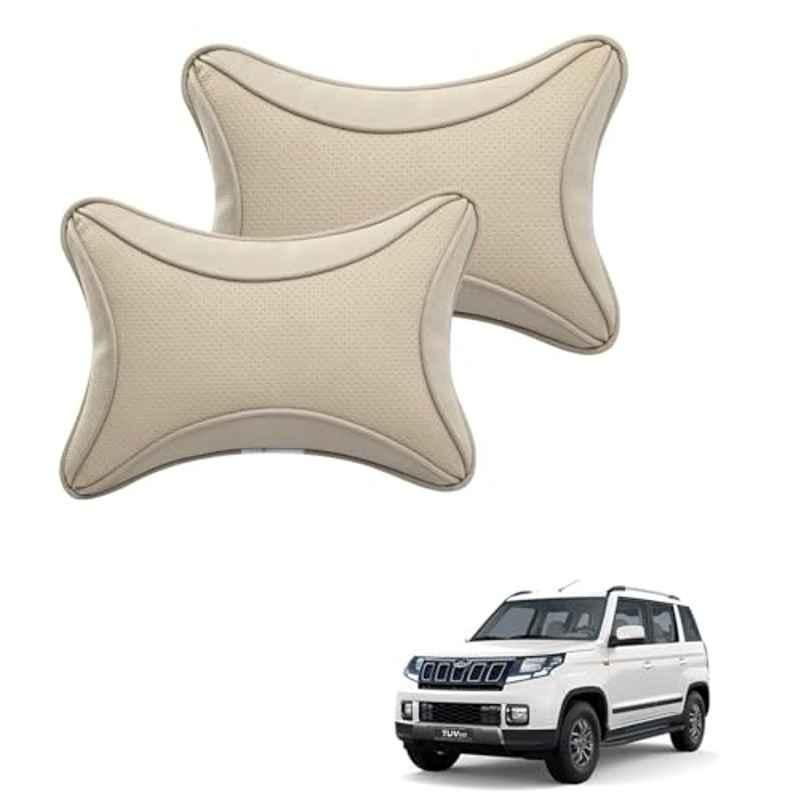 Kozdiko 2 Pcs Memory Foam & Polyester Beige Dots Car Neck Rest Pillow Set for Mahindra TUV 300, XNVJVHGJFH248