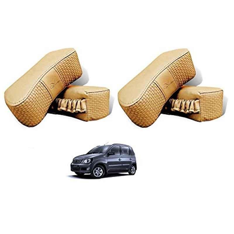 Kozdiko 4 Pcs CV Designer Beige Leatherite Neck Rest Car Cushion Pillow Set for Mahindra Quanto