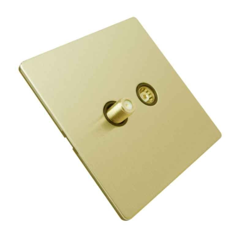RR Vivan Metallic Brushed Gold Satellite & Isolated Outlet Co-Axial Socket with Black Insert, VN6642AM-B-BG
