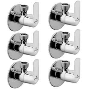 Cliquin Cubix Brass Silver Chrome Wall Mounted Angle Valve for Bathroom & Kitchen (Pack of 6)