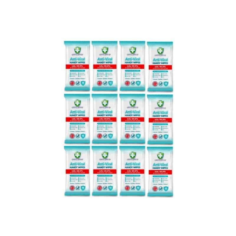 Green Shield 15 Sheets Anti-Viral Wipes, (Pack of 12)