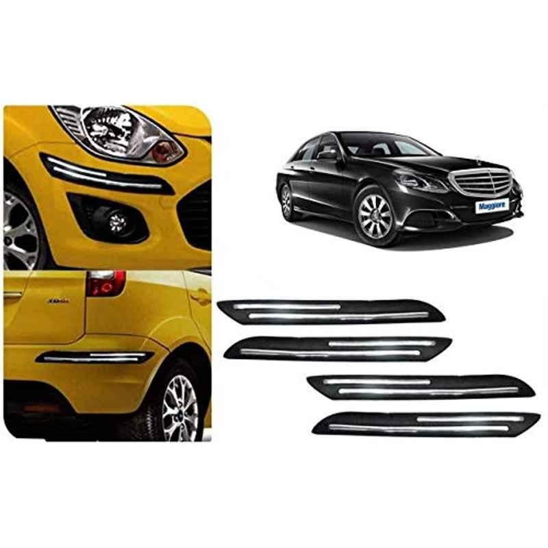 Auto Pearl 4 Pcs PVC & Rubber Black Double Chrome Linning Bumper Corner Moulding Set for Mercedes E 200