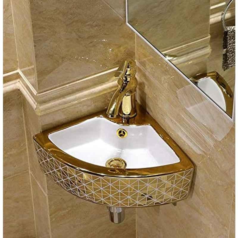 InArt 21x15x5 inch Ceramic Gold Bathroom Table Top Wash Basin, INA-572