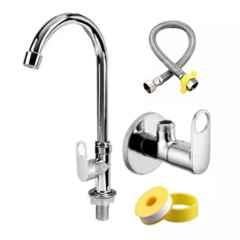 Fastgear 4 Pcs Stainless Steel Silver Chrome Finish Bathroom Faucet Set, FG1270