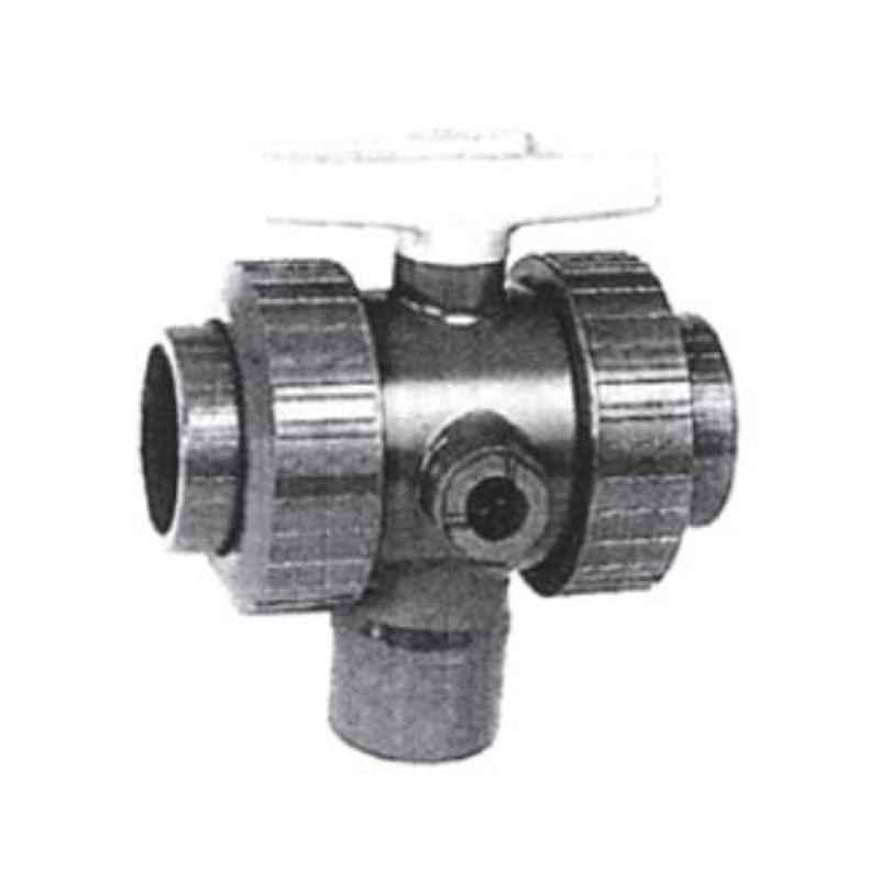 Hepworth 20mm x 1/2 inch PN 10 PVC-U 3-Way Threaded Ball Valve with EPDM Seal, 161.343.422