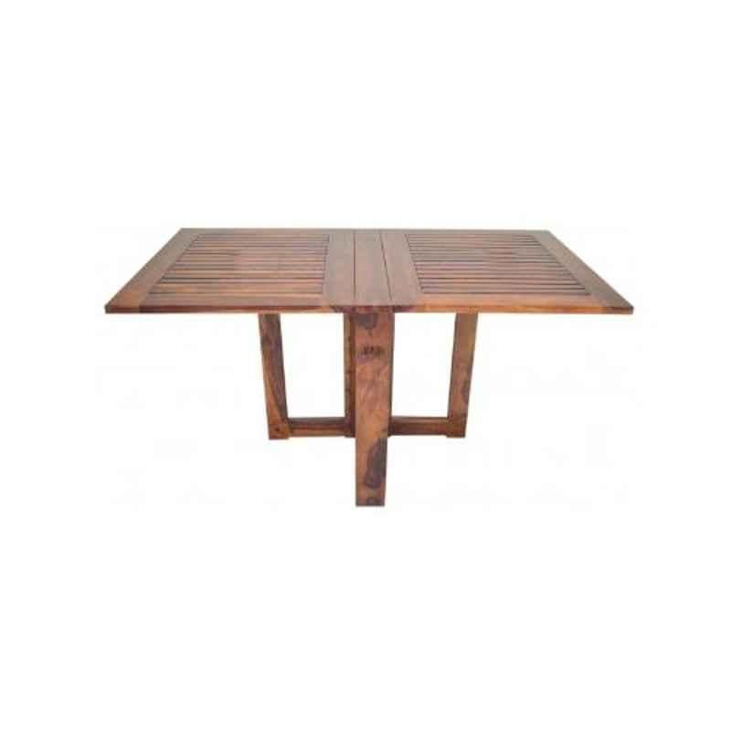 Angel Furniture 62x36x31 Inch Honey Glossy Finish Sheesham Top Stripped Folding Table, ADF-01SH