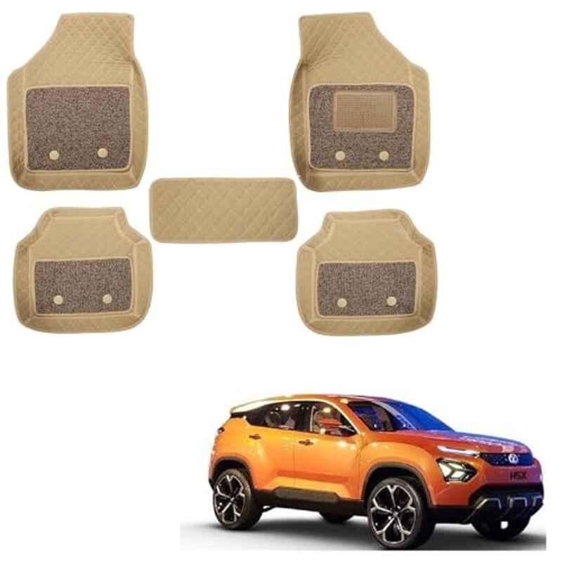 Kozdiko 5 Pcs Waterproof & Luxury 7D Beige Leatherette Car Floor Mats Set for Tata Harrier