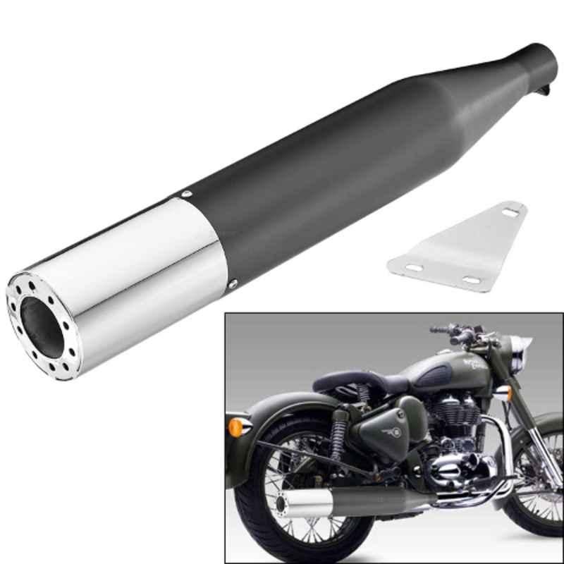 AllExtreme EX126 Black with Chrome Tail Fatboy UC Designer Bike Exhaust Silencer with Glasswool