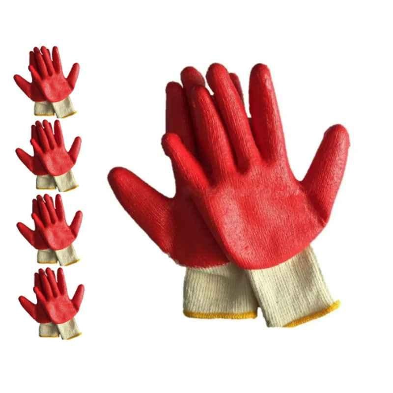 Sai Safety Regular Size Crinkle Palm Latex PU Coated Red Safety Gloves, MG-Glove-002_PK5 (Pack of 5)