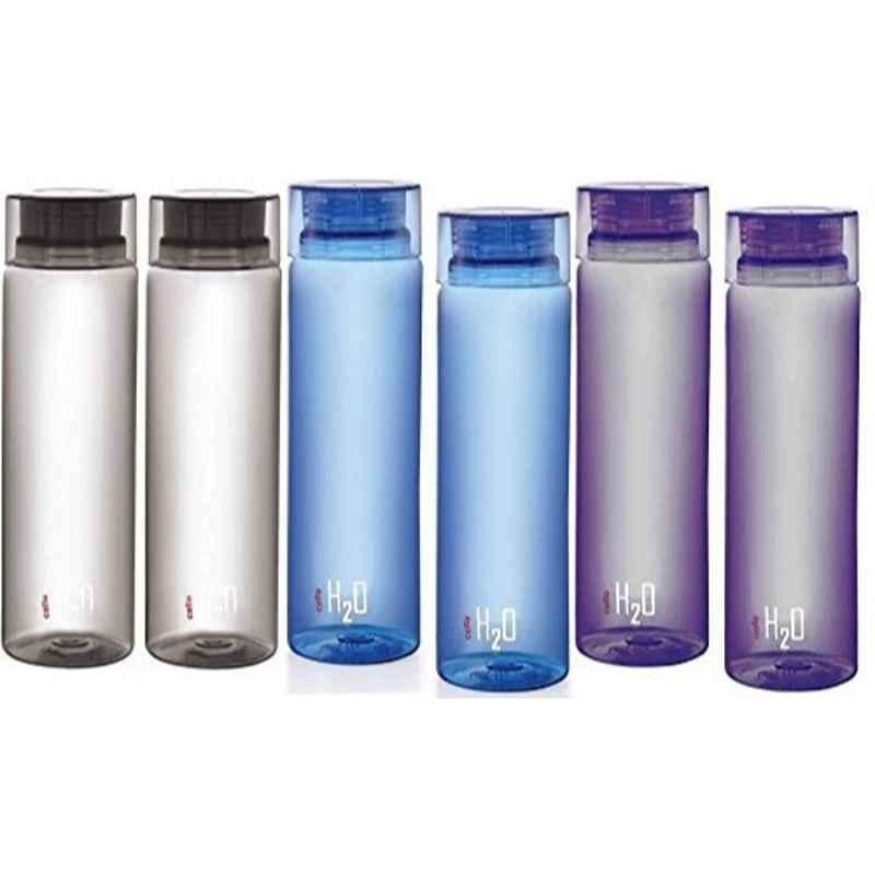 Cello 1000ml H2O Plastic Unbreakable Water Bottle (Pack of 6)