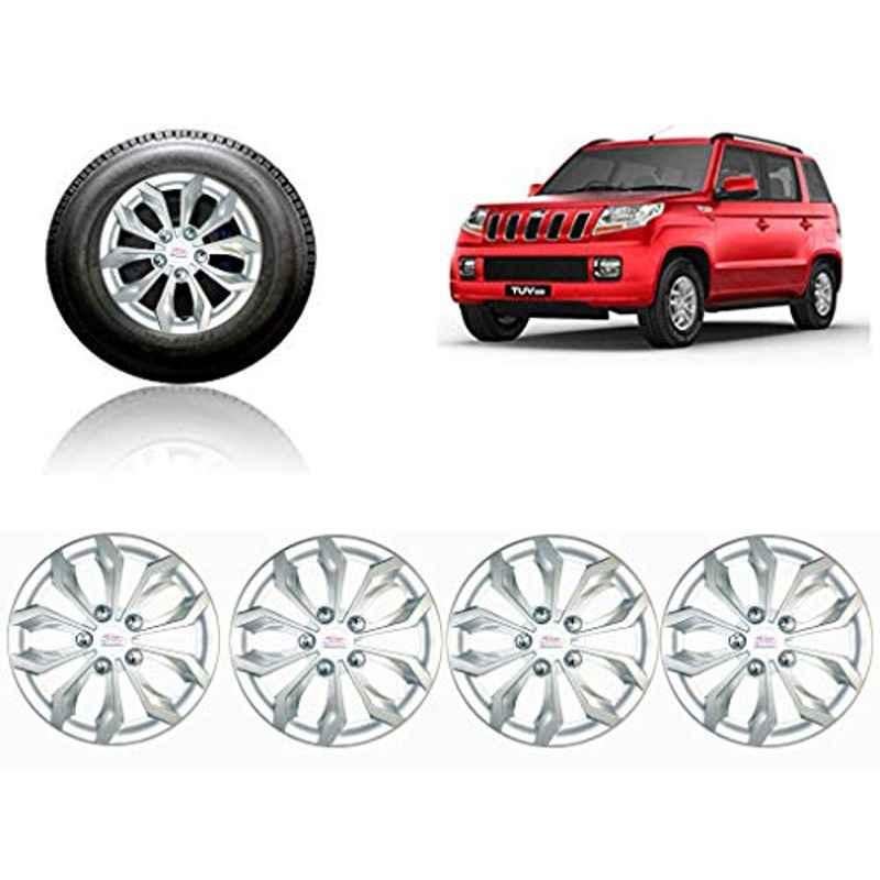 Auto Pearl 4 Pcs 15 inch ABS Silver Car Wheel Cover Set for Mahindra TUV 300