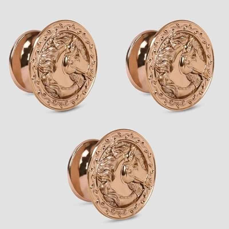 Plantex Horse Face Knobs for Drawer | Kitchen Cabinet Knobs | Pulls Handles for Wardrobe Kitchen (Pack of 3) Pcs Rose Gold
