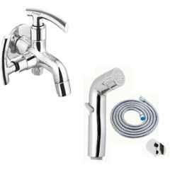 Prestige C-2 Brass Chrome Finish 2 Way Bib Cock with Cruzz Health Faucet