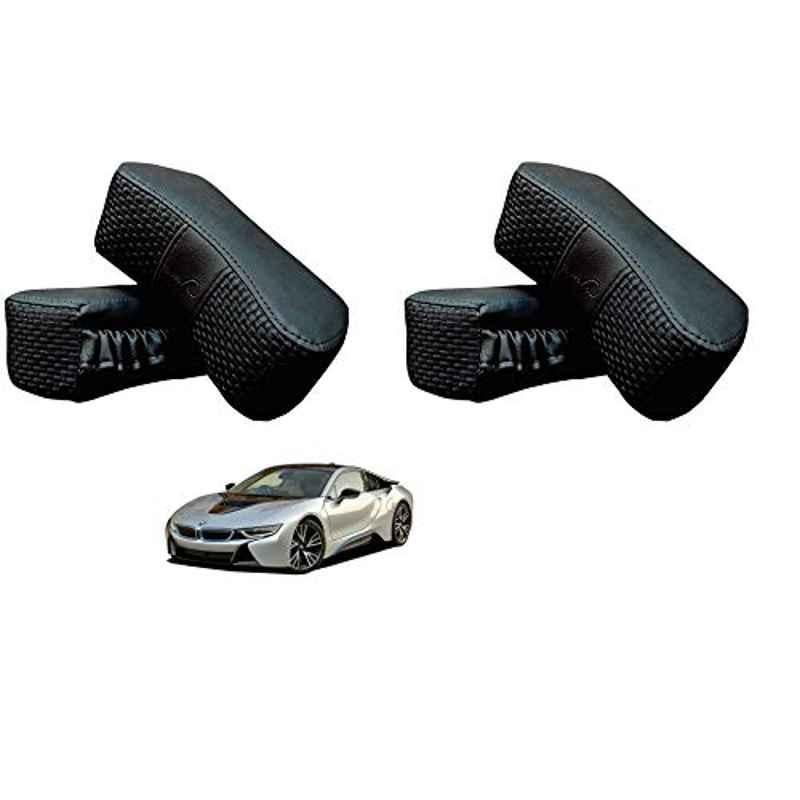 Kozdiko 4 Pcs CV Designer Black Leatherite Neck Rest Car Cushion Pillow Set for BMW I8
