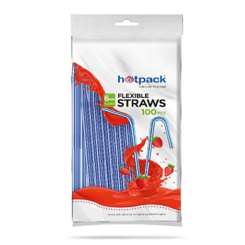 Hotpack 100Pcs 8mm Plastic Flexible Straw Set, HSMSTRAWF6