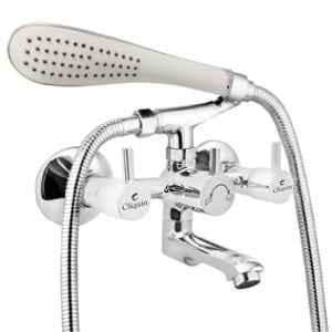 Cliquin Florentine Global Brass Chrome Wall Mounted Wall Mixer with Telephonic Crutch Hand Shower & 1m Stainless Steel Shower Tube