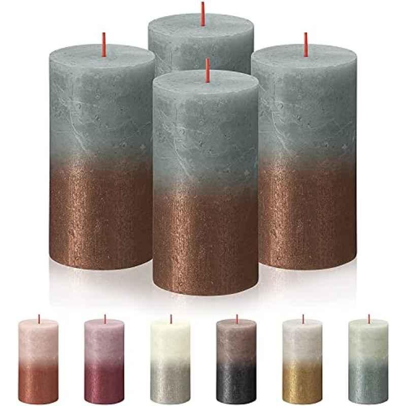 Bolsius Rustic Sunset Wax Eucalyptus Green & Copper Pillar Candle, 210306, Size: Medium