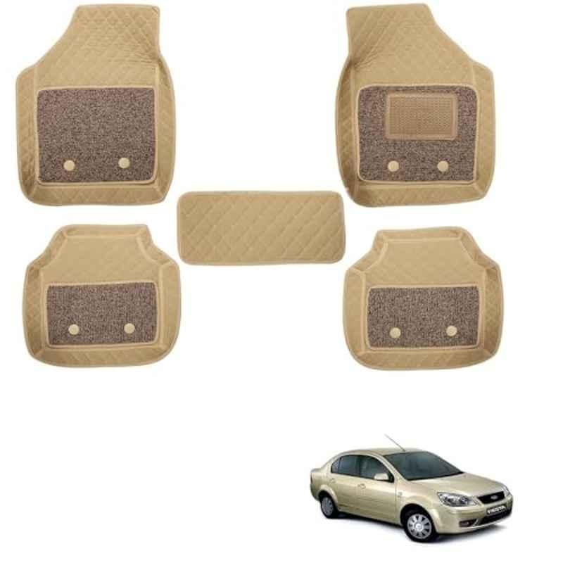 Kozdiko 5 Pcs Waterproof & Luxury 7D Beige Leatherette Car Floor Mats Set for Ford Fiesta Old