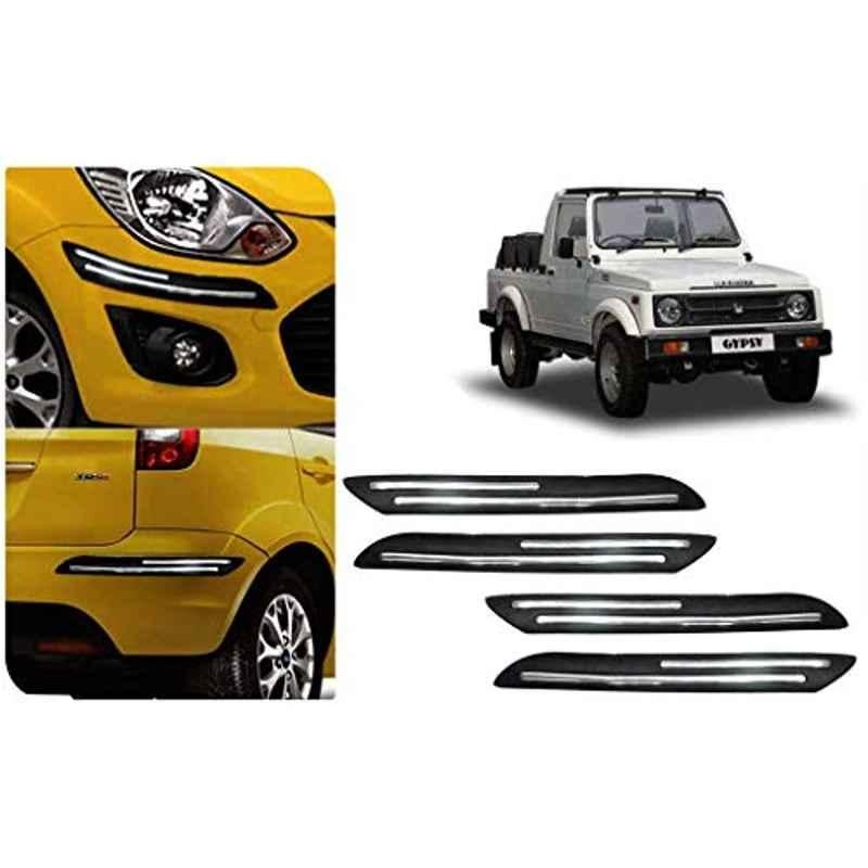 Auto Pearl 4 Pcs PVC & Rubber Black Double Chrome Linning Bumper Corner Moulding Set for Maruti Suzuki Gypsy Mg410